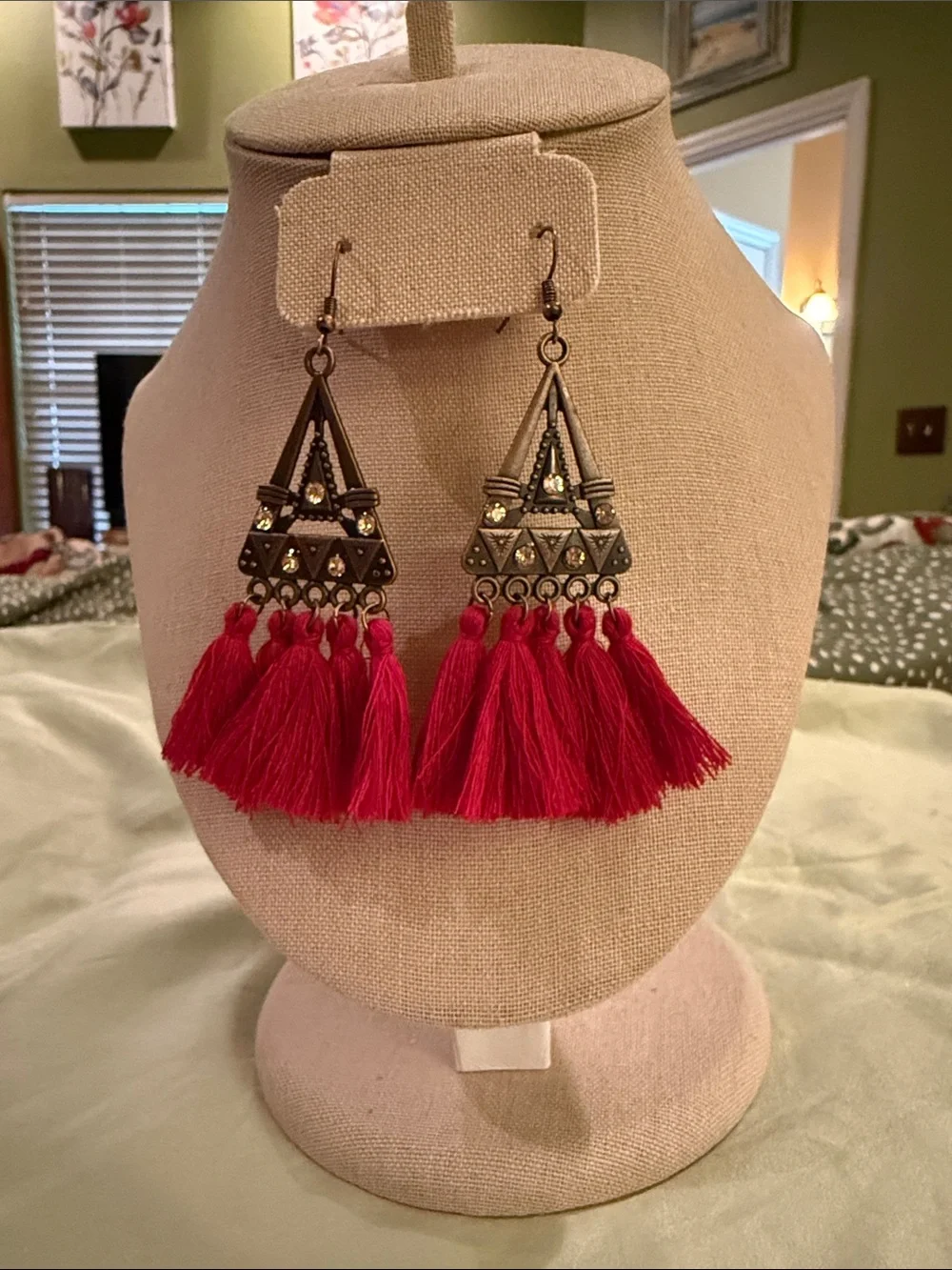 Source Unknown Red Tassel Triangle Drop Earrings - Women Jewelry